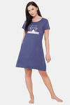 Soie Cotton Modal Knee Length Nightdress - Blue — thumbnail 5